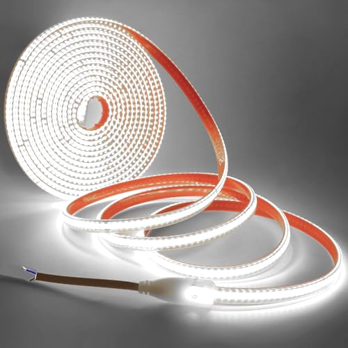 XUNATA COB LED Streifen, Alle 10cm schneiden, 220V 240LEDs/m Superhell Hohe Dichte, Flexibles COB LED Lichtband Strip für Home Innendekoration (Weiß, 3M) von XUNATA
