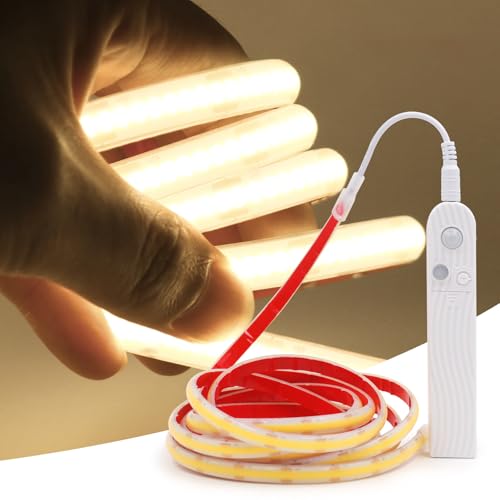 XUNATA COB LED Streifen mit Bewegungsmelder, 5V 320Leds/m Superhell Hohe Dichte, Wasserdicht IP68 Flex Strip Selbstklebend Lichtband für Treppen Kinderzimmer Schrankdeko (Naturweiß, 3M) von XUNATA