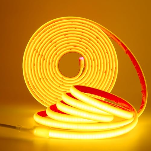 XUNATA COB Neon LED Streifen, 12V 320LEDs/m Superhell Hohe Dichte IP68 Wasserdicht, Flex Selbstklebend Diffusion COB LED Schlauch Lichtband Strip für Festival Party DIY Deko (Goldgelb, 2M) von XUNATA