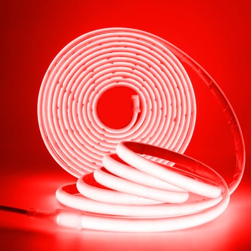 XUNATA COB Neon LED Streifen, 12V 320LEDs/m Superhell Hohe Dichte IP68 Wasserdicht, Flex Selbstklebend Diffusion COB LED Schlauch Lichtband Strip für Festival Party DIY Deko (Rot, 0.5M) von XUNATA