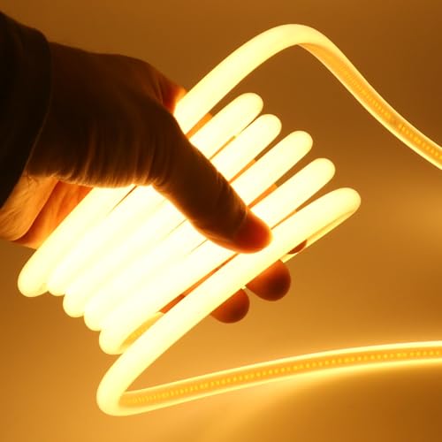 XUNATA COB Neon LED Streifen, 270° Beleuchten, 220V 288LEDs/m Superhell Hohe Dichte IP65 Wasserdicht, Flex Diffusion COB LED Schlauch Lichtband Strip (Warmweiß, 14M) von XUNATA