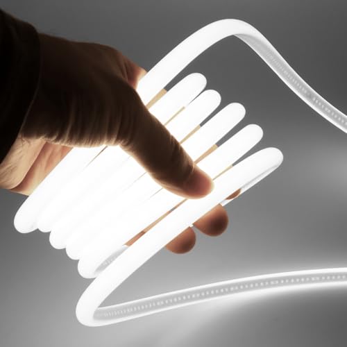 XUNATA COB Neon LED Streifen, 270° Beleuchten, 220V 288LEDs/m Superhell Hohe Dichte IP65 Wasserdicht, Flex Diffusion COB LED Schlauch Lichtband Strip (Weiß, 6M) von XUNATA