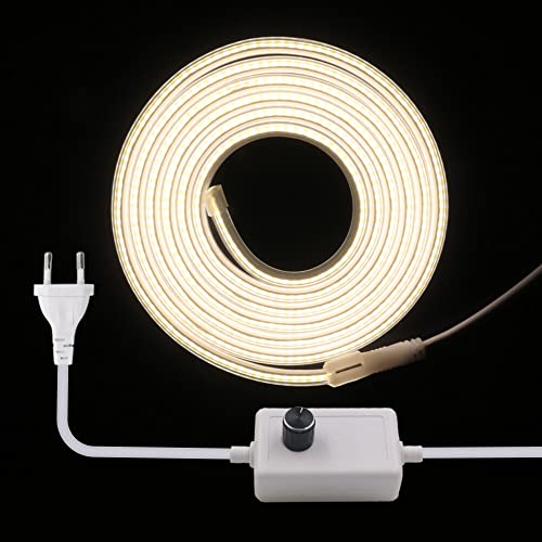 XUNATA Dimmbar 230V COB LED Streifen, 360leds/m Superhell Hohe Dichte, Flexibles COB LED Lichtband Strip für Heim DIY Festival Dekoration (Natürliches Weiß, 12M) von XUNATA