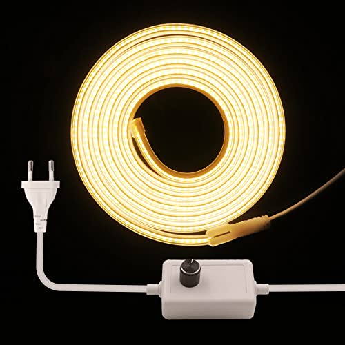 XUNATA Dimmbar 230V COB LED Streifen, 360leds/m Superhell Hohe Dichte, Flexibles COB LED Lichtband Strip für Heim DIY Festival Dekoration (Warmweiß, 4M) von XUNATA