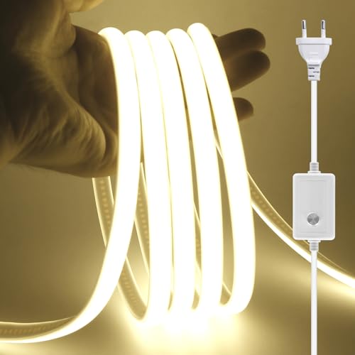 XUNATA Dimmbar COB Neon LED Streifen, 230V 288LEDs/m Superhell Hohe Dichte IP65 Wasserdicht Diffusion Flex COB LED Leiste Lichtband Strip für Hausbeleuchtung Party DIY Deko (Naturweiß, 3M) von XUNATA