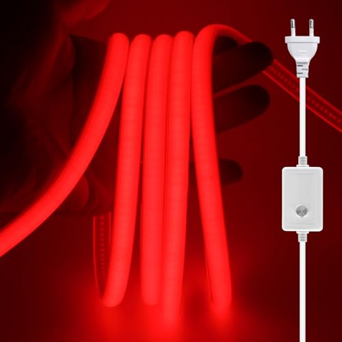 XUNATA Dimmbar COB Neon LED Streifen, 230V 288LEDs/m Superhell Hohe Dichte IP65 Wasserdicht Diffusion Flex COB LED Leiste Lichtband Strip für Hausbeleuchtung Party DIY Deko (Rot, 24M) von XUNATA