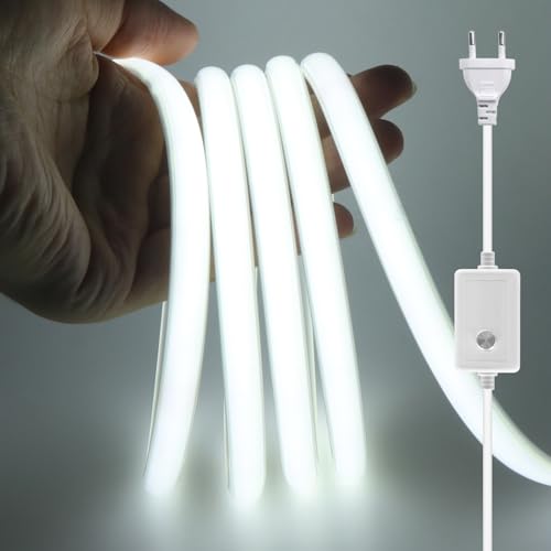 XUNATA Dimmbar COB Neon LED Streifen, 230V 288LEDs/m Superhell Hohe Dichte IP65 Wasserdicht Diffusion Flex COB LED Leiste Lichtband Strip für Hausbeleuchtung Party DIY Deko (Weiß, 10M) von XUNATA