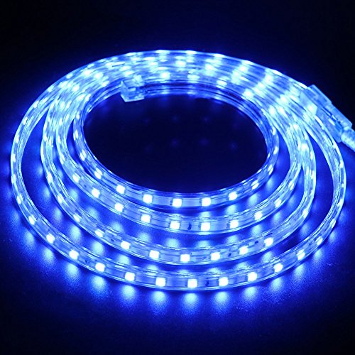 XUNATA Dimmbare LED Streifen, 220V-240V 5050 SMD 60leds / m IP67 Wasserdicht,Kein Selbstklebender,Flexibles LED Lichtband für Küche Stairway Home Weihnachten Party Deko (Blau, 50m) von XUNATA