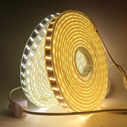 XUNATA Dimmbare LED Strip Streifen, 220V 2835 SMD 180leds/m IP65 Wasserdicht, Flexibel LED Lichtband Seil Licht Schlauch (Warmweiß, 5M) von XUNATA