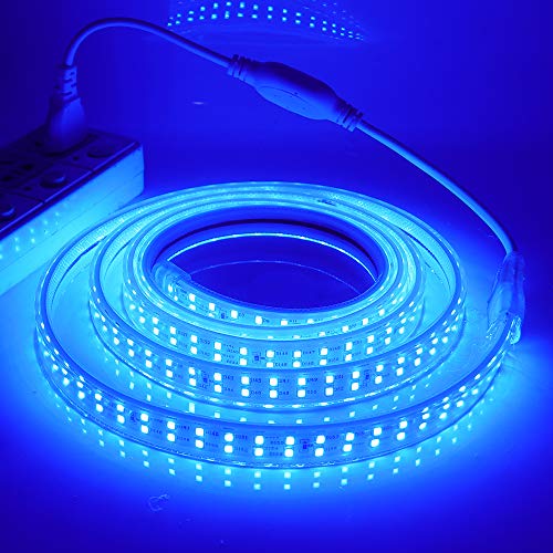 XUNATA Doppelreihe Blau LED Strip Streifen, 220V 2835 SMD 180leds/m IP65 Wasserdicht, Flexibel LED Lichtband Seil Licht Schlauch für Hausbeleuchtung Dekor Bar (Blau, 1M) von XUNATA