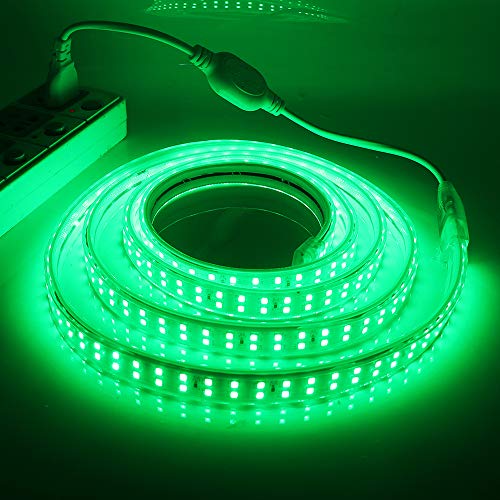 XUNATA Doppelreihe Grün LED Strip Streifen, 220V 2835 SMD 180leds/m IP65 Wasserdicht, Flexibel LED Lichtband Seil Licht Schlauch für Hausbeleuchtung Dekor Bar (Grün, 12M) von XUNATA