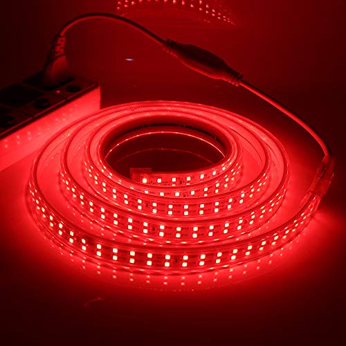 XUNATA Doppelreihe Rot LED Strip Streifen, 220V 2835 SMD 180leds/m IP65 Wasserdicht, Flexibel LED Lichtband Seil Licht Schlauch für Hausbeleuchtung Dekor Bar (Rot, 2M) von XUNATA