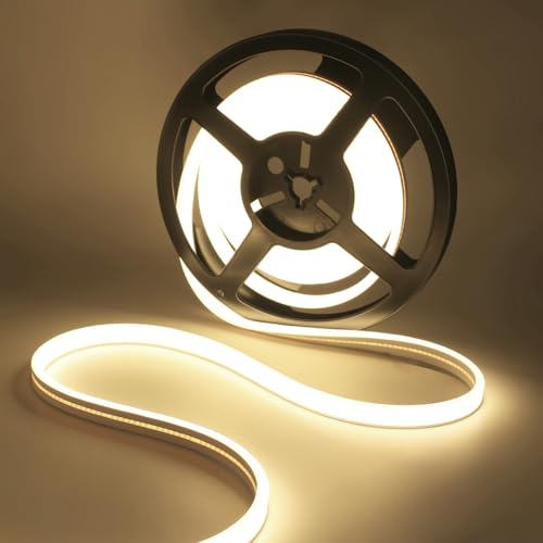 XUNATA Doppelseitig Beleuchten COB Neon LED Streifen, 12V 320LEDs/m Superhell Hohe Dichte IP65 Wasserdicht, Flex Diffusion COB LED Schlauch Lichtband Strip (Naturweiß, 5M) von XUNATA