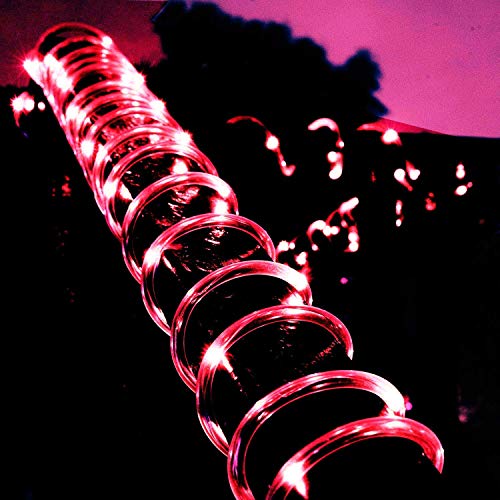 XUNATA LED Solar Lichterschlauch 10M 100 LEDs Lichter IP65 Wasserdicht Schlauchlicht Lichtschlauch für Garten, Weihnachten, Hochzeit, Party (Rot, 10m (100LEDs) + 2m lead cable) von XUNATA