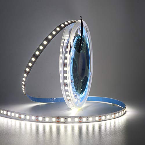 XUNATA LED Strip 5M Weiß, 12V 2835 SMD 600 LEDs Super Hell LED Band Selbstklebend LED Stripe Leiste Lichtband Innenbeleuchtung für Küche,unter Schrank,Party,Haus,Weihnachten Deko (Weiß) von XUNATA