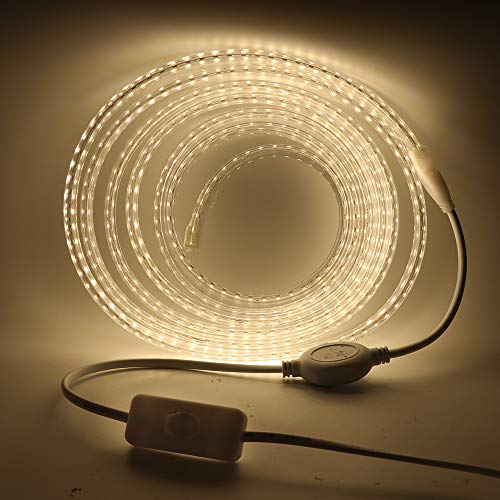 XUNATA LED Strip Streifen mit Schalter, 220V 2835 SMD 120leds/m IP65 Wasserdicht, Kein Bleidraht, Flexibel LED Lichtband Seil Licht Schlauch für Hausbeleuchtung Dekor Bar (Natürliches Weiß, 4M) von XUNATA