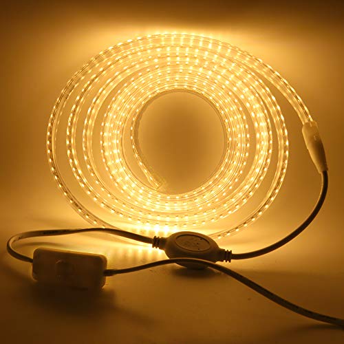 XUNATA LED Strip Streifen mit Schalter, 220V 2835 SMD 120leds/m IP65 Wasserdicht, Kein Bleidraht, Flexibel LED Lichtband Seil Licht Schlauch für Hausbeleuchtung Dekor Bar (Warmweiß, 1M) von XUNATA