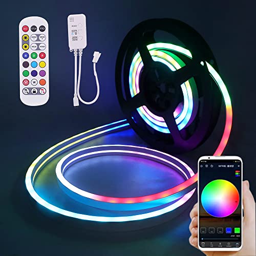 XUNATA RGBIC Neon LED Streifen, Bluetooth WS2812B Adressierbare Diffusion Silikon Neon Flex LED Schlauch, Smart App Control, Musiksync, für Innen Aussenbereich Hausbeleuchtung Party DIY Deko (2M) von XUNATA