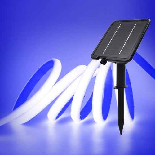 XUNATA Solar Neon LED Strip, Solarbetriebene COB Neon LED Streifen Außen, 8 Modi, IP65 Wasserdicht, 320leds/m Diffusion Flex LED Schlauch Band für Garten, Terrasse, Balkon, Treppe (Blau, 0.5M) von XUNATA