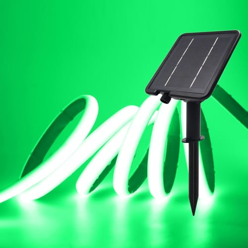 XUNATA Solar Neon LED Strip, Solarbetriebene COB Neon LED Streifen Außen, 8 Modi, IP65 Wasserdicht, 320leds/m Diffusion Flex LED Schlauch Band für Garten, Terrasse, Balkon, Treppe (Grün, 0.5M) von XUNATA