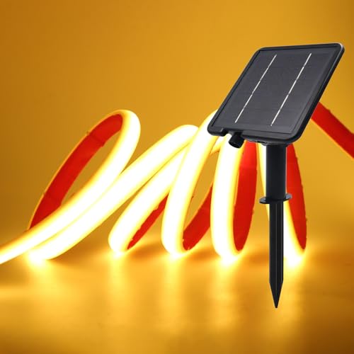 XUNATA Solar Neon LED Strip, Solarbetriebene COB Neon LED Streifen Außen, 8 Modi, IP65 Wasserdicht, 320leds/m Diffusion Flex LED Schlauch Band für Garten, Terrasse, Balkon, Treppe (Warmweiß, 6M) von XUNATA
