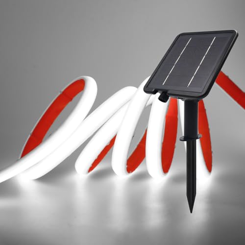 XUNATA Solar Neon LED Strip, Solarbetriebene COB Neon LED Streifen Außen, 8 Modi, IP65 Wasserdicht, 320leds/m Diffusion Flex LED Schlauch Band für Garten, Terrasse, Balkon, Treppe (Weiß, 7M) von XUNATA