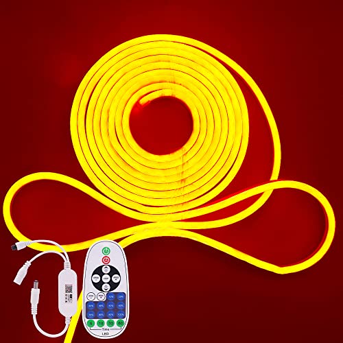 XUNATA WiFi Neon LED Streifen, 12V 5M Wasserdicht Diffusion Neon Flex LED Lichtband Lichtschlauch, Smart App Control, Musiksync, mit Fernbedienung, Kompatibel mit Alexa Google Assistant (Gold Gelb) von XUNATA
