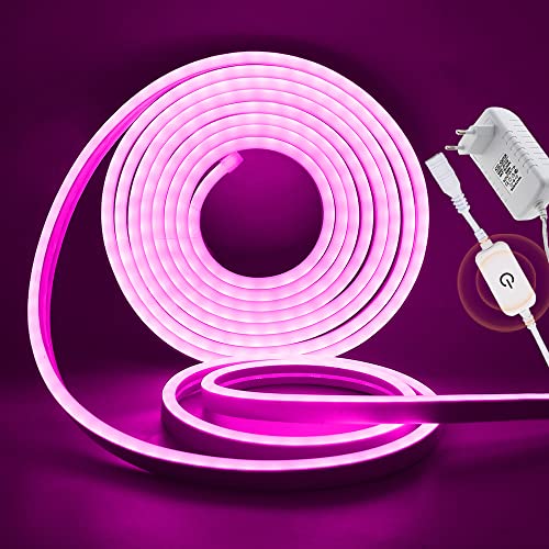Xunata 12V Dimmbar Neon LED Streifen, 2835 LED Strip Wasserdicht Diffusion Silikon Neon Flex LED Lichtband Lichtschlauch für Innen Aussenbereich Heim Weihnachtsfeier Deko (Rosa, 5M) von XUNATA