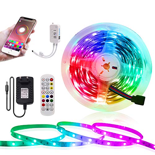 Xunata LED Strip Kit 10M, Bluetooth RGB 5050 LED Streifen, Dimmbar LED Lichtband mit Fernbedienung, App-Steuerung, Sync mit Musik, Farbwechsel Selbstklebend LED Band für Haus, Party Dekoration von XUNATA