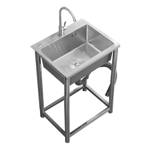Edelstahl Waschbecken 1 Becken Mit Wasserhahn Freistehend Spültisch Gewerbliche Spülbecken Outdoor Spüle Garten Camping Restaurant Küchenspüle Einfach Zu Montieren (45x40cm) von XUNFAKE