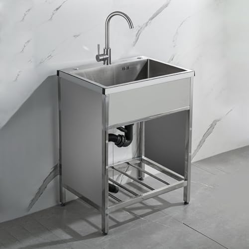 Mobiles Spültisch, Edelstahl Waschbecken 1 Becken 50 * 45cm Mit Wasserhahn Freistehend Spülbecken Outdoor Spüle Garten Campingküche Restaurant Küchenspüle Spülschrank Mobiles Spültisch, Edelstahl Waschbecken 1 Becken 50 * 45cm Mit Wasserhahn Freistehend Spülbecken Outdoor Spüle Garten Campingküche Restaurant Küchenspüle Spülschrank von XUNFAKE