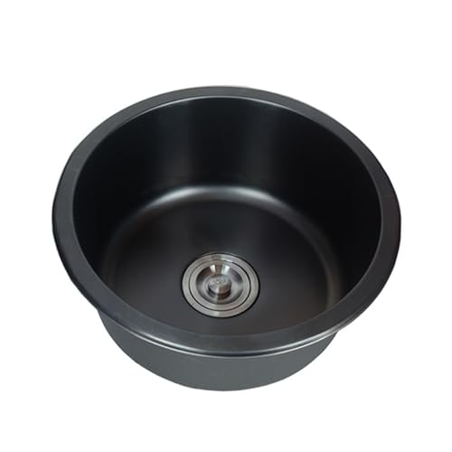 Runden Spüle Nano-Edelstahl Spülbecken Schwarz Küchenspüle Waschbecken mit Entwässerungsset, Küche Unterschrank 1 Becken Einbauspüle Geeignet für Bar küchen balkon von XUNFAKE