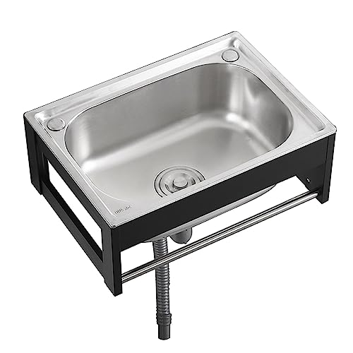 Edelstahl Küchenspüle, Waschbecken aus Stahl, Wandwaschbecken kratzfestem mit ständer, Multifunktions Waschtisch, Freistehende Spülbecken Ausgussbecken (50x40x21cm / 19.69x15.75x8.27in) von XUNFAKEJI