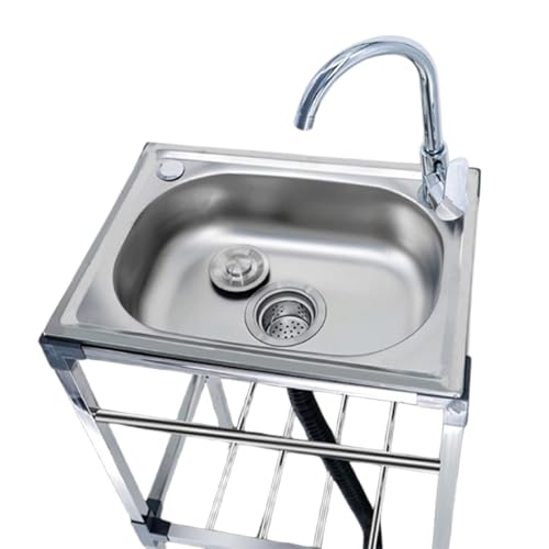Outdoor Spüle | Freistehendes Edelstahl-Waschbecken - Modern, Mit Warm- und Kaltmischbatterie, Robust & Pflegeleicht für Küche, Bad oder der Outdoorküche (53x38cm) von XUNFAKEJI