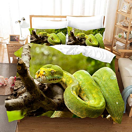Xungeng Bettwäsche 3D für Schlafzimmer, Motiv: Schlange und Schlange mit Fantasie, 100 % Mikrofaser, Bettbezug mit Reißverschluss (E,135 x 200 cm) von XUNGENG