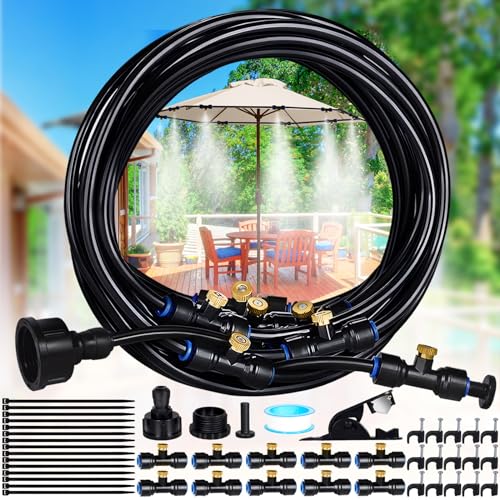 XUNIVERS 10M Sprühnebel Kühlung Bewässerungs System,Sprühnebel Kühlung Bewässerungs System DIY Wassernebel Nebelkühlsystem Mist Cooling mit, Bewässerungssystem Düse,für Sonnenschirme Gewächshaus von XUNIVERS