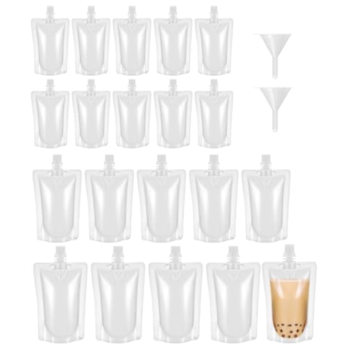 Getränkebeutel, transparent, 20 Stück, Alkoholbeutel (10p 250ml, 5p 400ml, 5p 5p 500ml) mit Kappen und Trichter, auslaufsichere Alkoholsaft-Flüssigkeits-Beutel, Getränkebeutel, Kunststoff-Flachmann von XUNKUAENXUAN