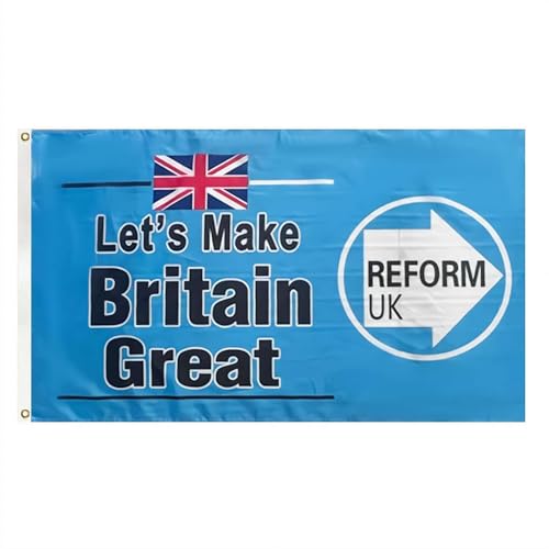 Reform UK-Flagge, 150 x 90 cm, große dekorative Union für den Außenbereich, strapazierfähige Polyester-Flagge mit Ösen für Hof, Balkon und Veranstaltungen von XUNKUAENXUAN