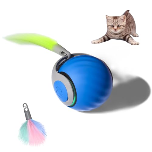 XUNNIU Interaktiver Ball für Katzen/Hunde, Katzenspielzeug mit flauschigem Schwanz, intelligenter Hundeball, um 360 Grad drehbar, Speedy Tail und Smartball für Katzen, Blau von XUNNIU