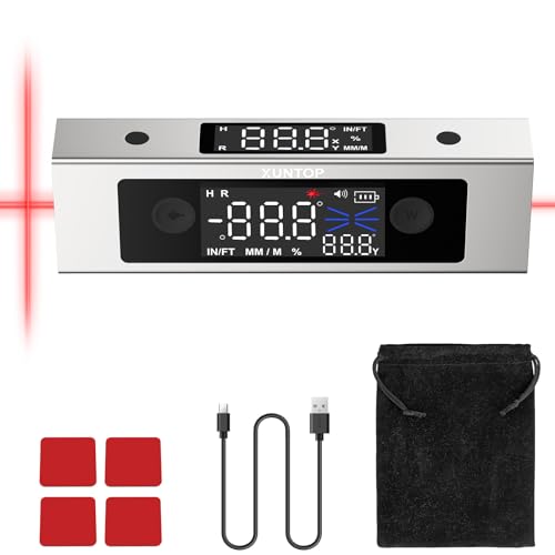 XUNTOP Digitaler Winkelmesser Neigungsmesser Dual-Laser Wasserwaage Dual Axis Level Box mit Dual-LCD Display, Type-C Schnittstelle für Holzarbeiten, Bau, Dekoration, DIY von XUNTOP