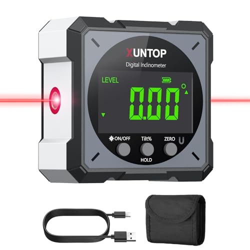 XUNTOP Digitaler Winkelmesser Neigungsmesser Laser Wasserwaage mit LCD Display, Type-C Schnittstelle IP54 Wasserdicht Magnetisch Nivellierbox Level Box für Holzarbeiten, Bau, Dekoration, DIY - Grau von XUNTOP