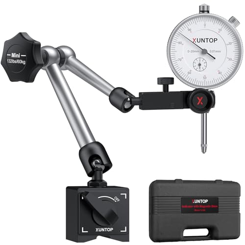 XUNTOP Präzisions Messuhr mit Magnetfuß 0,01mm Genauigkeit, 0-20 mm Messbereich,Mechanische Anzeige,132lbs/60kg, Mit Feineinstellknopf Ideal für Industrieanwendungen von XUNTOP