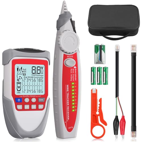 XUNTOP Wire Tracker Kabelfinder LCD Netzwerk kabeltester mit POE-Test netzwerk Testgerät Netzwerkkabeltester mit Aufbewahrungstasche Unterstützung Netzwerkkabel CAT5, CAT5e, CAT 6, CAT 7 CAT 8 von XUNTOP
