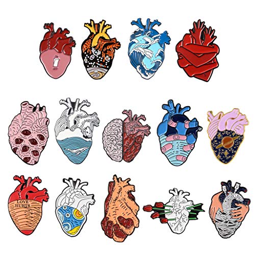 XUNXI Brosche, 14 Arten Anatomisches Herz Pin Kit Wissenschaftliches Herz Emaille Anstecknadeln Set Unisex von XUNXI