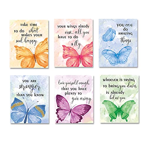 Aquarell Schmetterling inspirierendes Zitat Kunstdruck – Moderne Garten Schmetterlinge mit Typografie Spruch Leinwand Wandkunst – (20,3 x 25,4 x 25,4 x 6 Stück, ungerahmt – perfekt für von XUOIAYNB