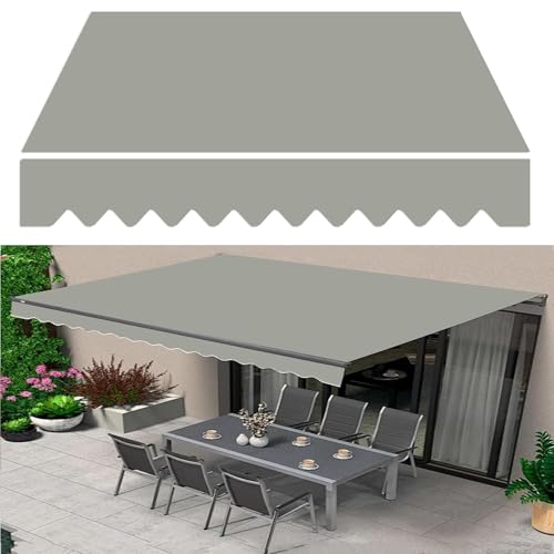 XUOUP Markisen-Ersatzstoff mit Volant Einziehbar Terrasse Markise Tuch Polyesterfaser Segeltuchbespannung Sonnenschutz Wasserdicht Reißfest Markisentuch,4×2.5m(157×98in),Gray von XUOUP