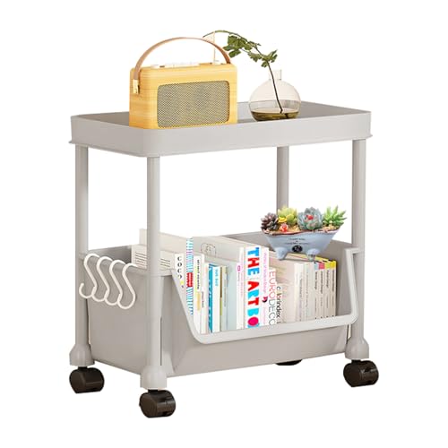 XUQEAYWD Bücherregalwagen, Rollwagen Küchewagen Mit 2 Ebenen, 44x35x26.5cm Aufbewahrungswagen, Trolley, Allzweckwagen, Rollwagen Organizer Mit Griff, Für Büro, Wohnzimmerm, Badezimmer von XUQEAYWD