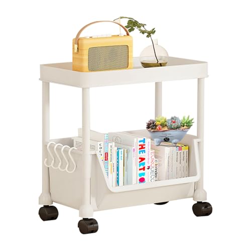 XUQEAYWD Bücherregalwagen, Rollwagen Küchewagen Mit 2 Ebenen, 44x35x26.5cm Aufbewahrungswagen, Trolley, Allzweckwagen, Rollwagen Organizer Mit Griff, Für Büro, Wohnzimmerm, Badezimmer von XUQEAYWD