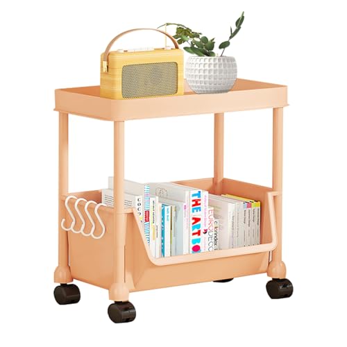 XUQEAYWD Bücherregalwagen, Rollwagen Küchewagen Mit 2 Ebenen, 44x35x26.5cm Aufbewahrungswagen, Trolley, Allzweckwagen, Rollwagen Organizer Mit Griff, Für Büro, Wohnzimmerm, Badezimmer von XUQEAYWD