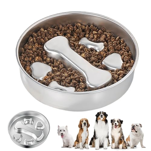 XUQEAYWD Hundefutternapf Zur Verlangsamung Der Futteraufnahme - Hundenapf Für Langsames Fressen Mit Rutschfester Edelstahlschale,Interaktiver Futterspender Für Große & Kleine Hunde Zur von XUQEAYWD